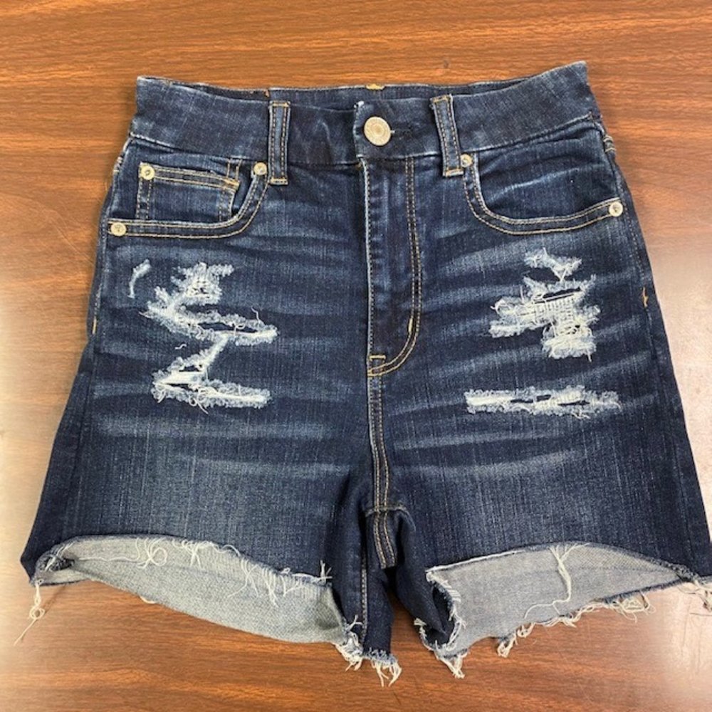 American Eagle AE Cut-Off Distressed Curvy Hi-Rise Denim Shorties Shorts, size 0